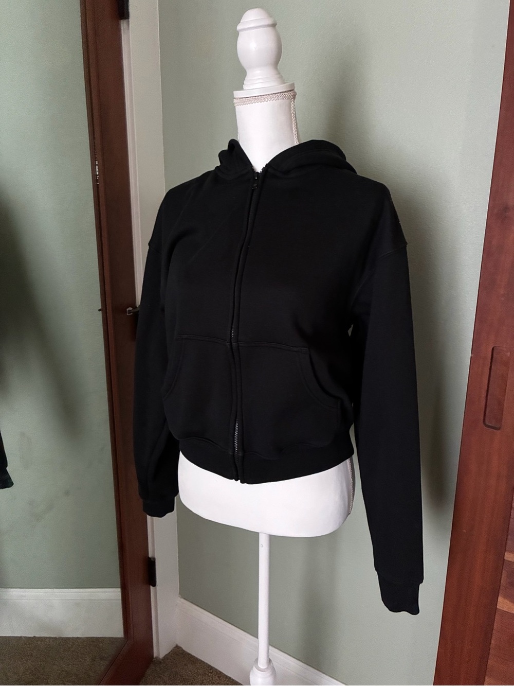 Black Hooded Zip-Up Sweatshirt - Women